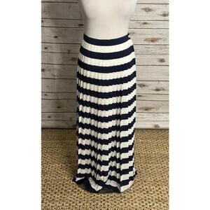 Vintage Chaus classic nautical navy/white pleated striped maxi skirt Size 10